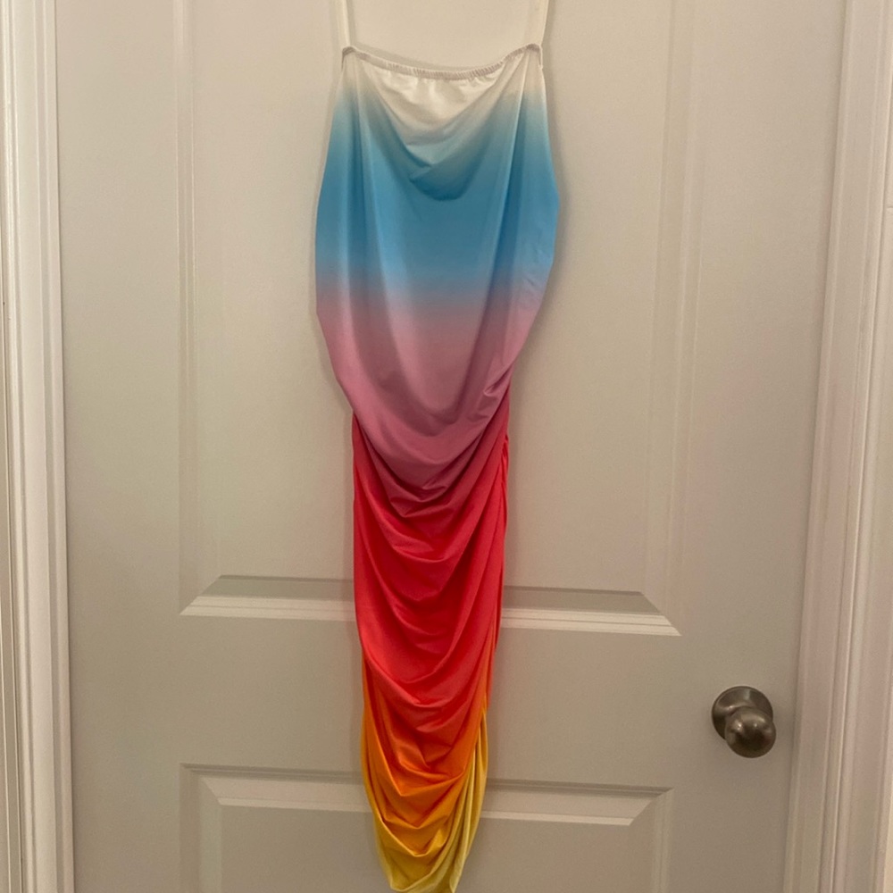 Multicolored, adjustable, spaghetti strap dress